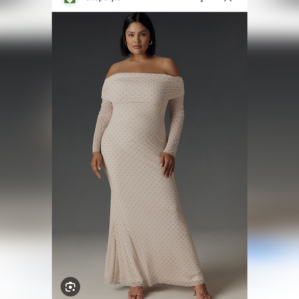 AFRM Off-Shoulder Long Sleeve Dress in Cream and Pink
